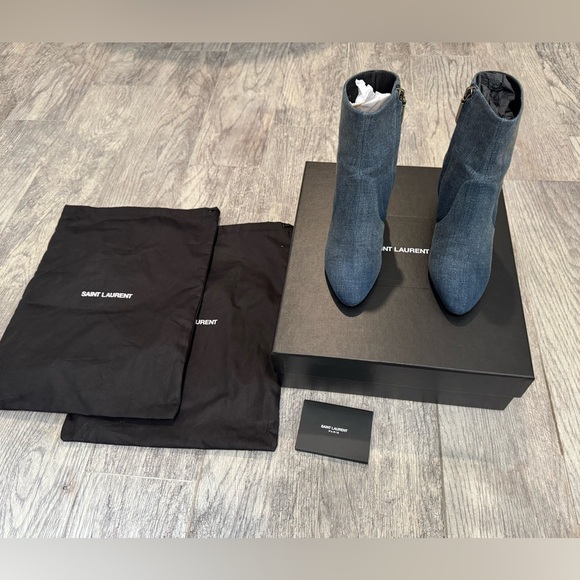Saint Laurent denim Lou block heel booties - Picture 4 of 11